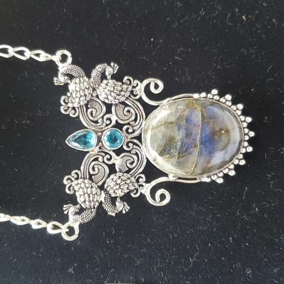 New Labradorite & Blue Topaz 925 Silver Statement Necklace. - Picture 2 of 15